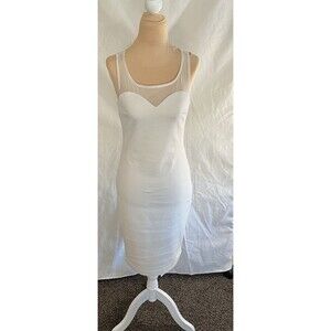 Bebe White Bodycon Dress Mesh Neckline Sleeveless Fitted Mini MEDIUM